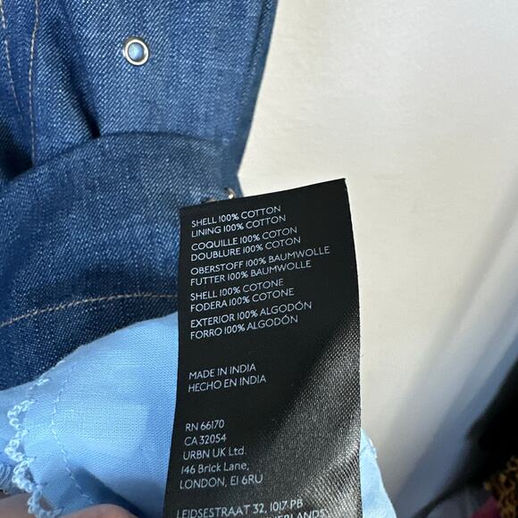 BY ANTHROPOLOGIE Grommet Denim Midi Dress Western Rodeo Flare Studded Size 4P - Picture 11 of 12